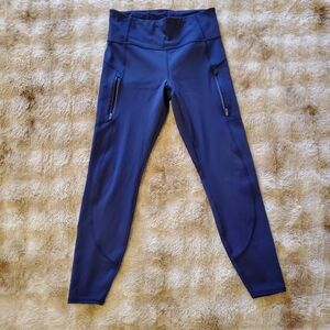 Athleta Rainier Tight Leggings With Zippper Pockets, Navy Blue, Size M